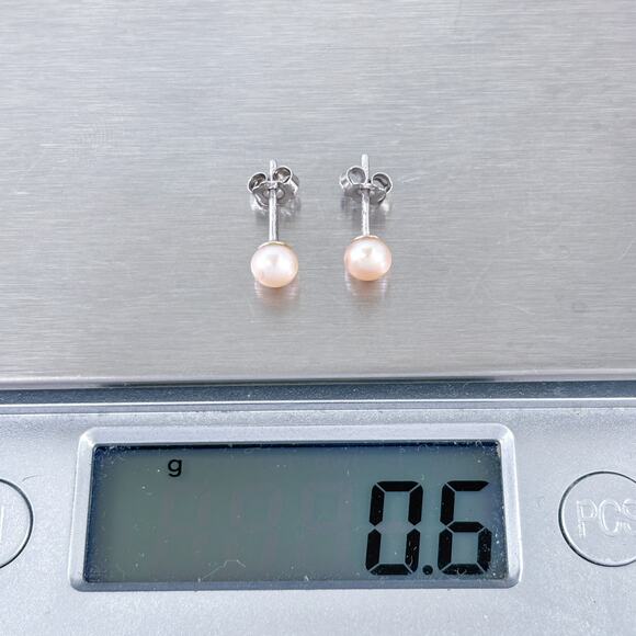 Estate Sterling Silver 925 Blush Pink Pearl Stud Earrings - Picture 6 of 6